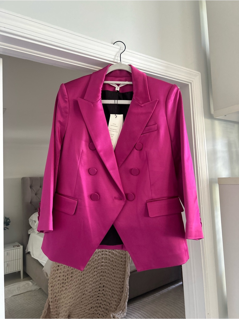 Veronica Beard Vibrant Fuchsia Double-Breasted Blazer and Matching Trousers. SET